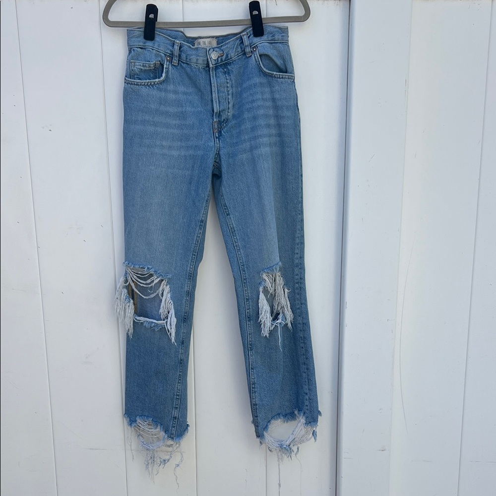 We The Free Light Blue Distressed Straight Leg Jeans